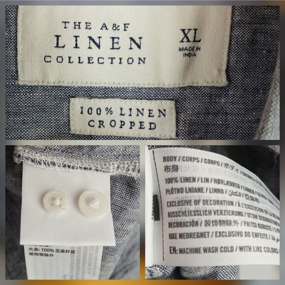 The A & F Linen Collection SZ XL Cropped Linen Button-Up Shirt In Chambray - Picture 7 of 7